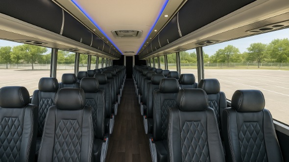 Interior of Nebraska Party Bus Company's 48 Passenger Charter Bus in Nebraska