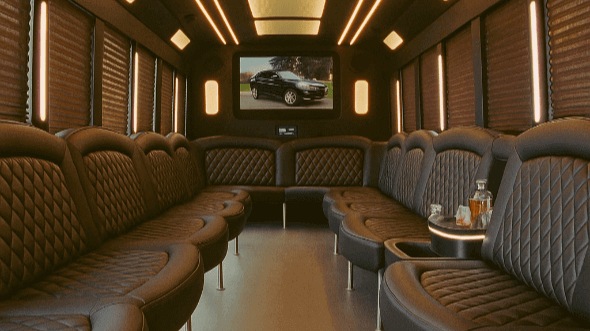 Interior of Bellevue Party Bus Company's 50 Passenger Party Bus in Bellevue