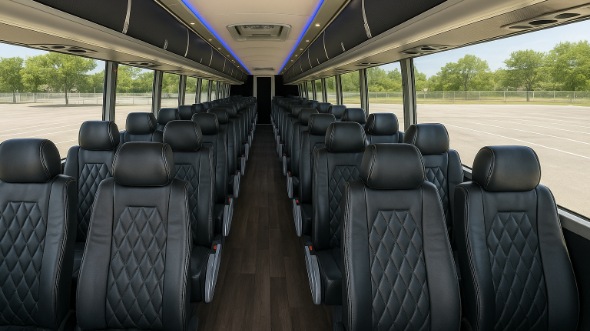 Interior of Nebraska Party Bus Company's 51 Passenger Charter Bus in Nebraska